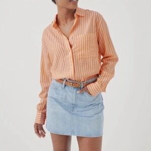 Pact Striped Button Down Shirt XL Organic Cotton Orange Coastal Preppy Beach